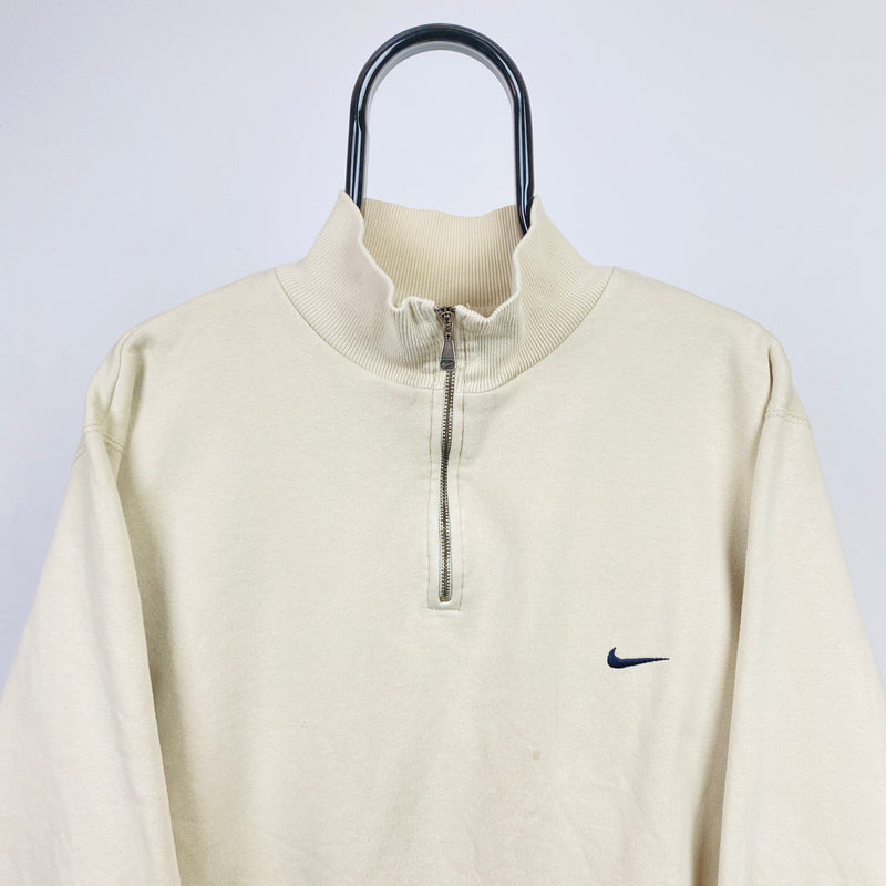 Vintage Cropped Nike 1/4 Zip Sweatshirt Brown Large