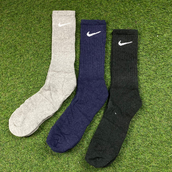 Vintage Nike Socks 3 Pack Grey Blue Black