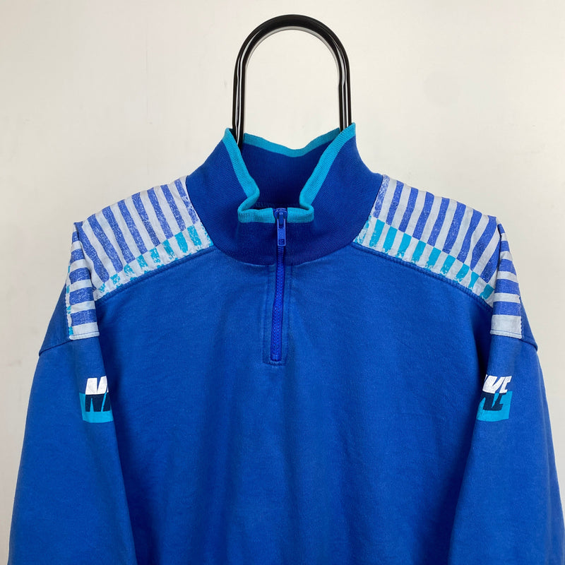 Vintage Nike 1/4 Zip Sweatshirt Blue Large