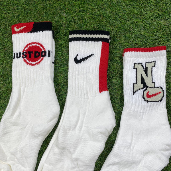 Vintage Nike Socks 3 Pack White Red