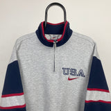 Vintage Nike USA 1/4 Zip Sweatshirt Grey Large