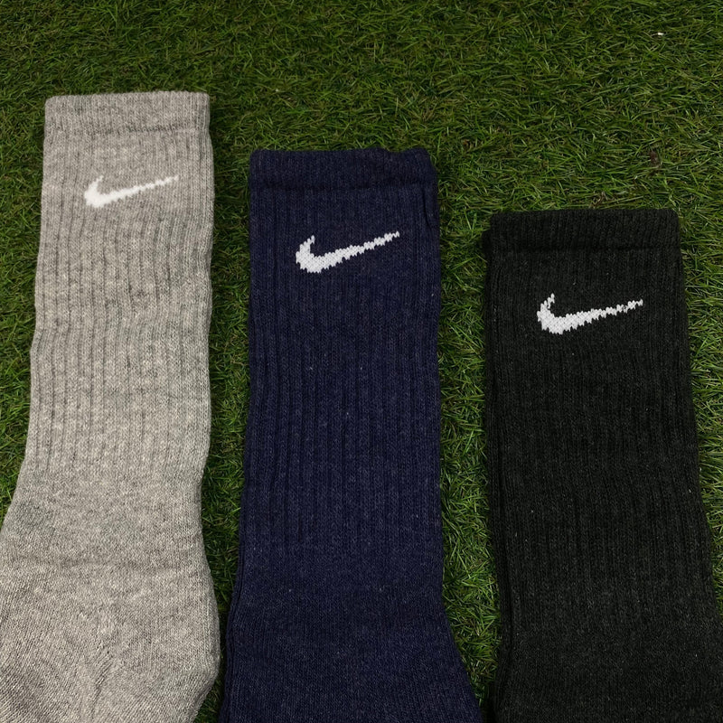 Vintage Nike Socks 3 Pack Grey Blue Black