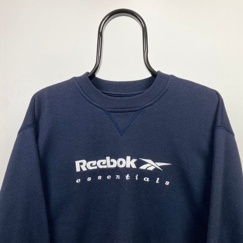 Vintage Reebok Cropped Sweatshirt Blue Large