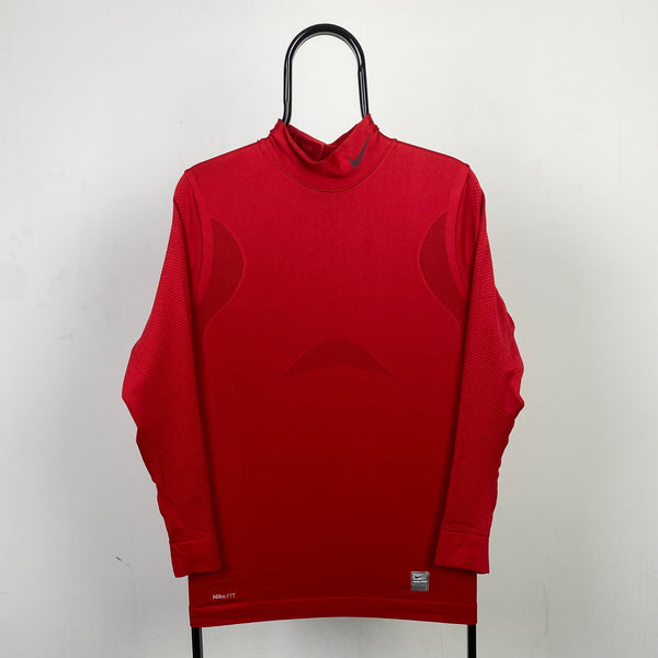 Vintage Nike Pro Mock Neck Sweatshirt Red Medium