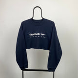 Vintage Reebok Cropped Sweatshirt Blue Large