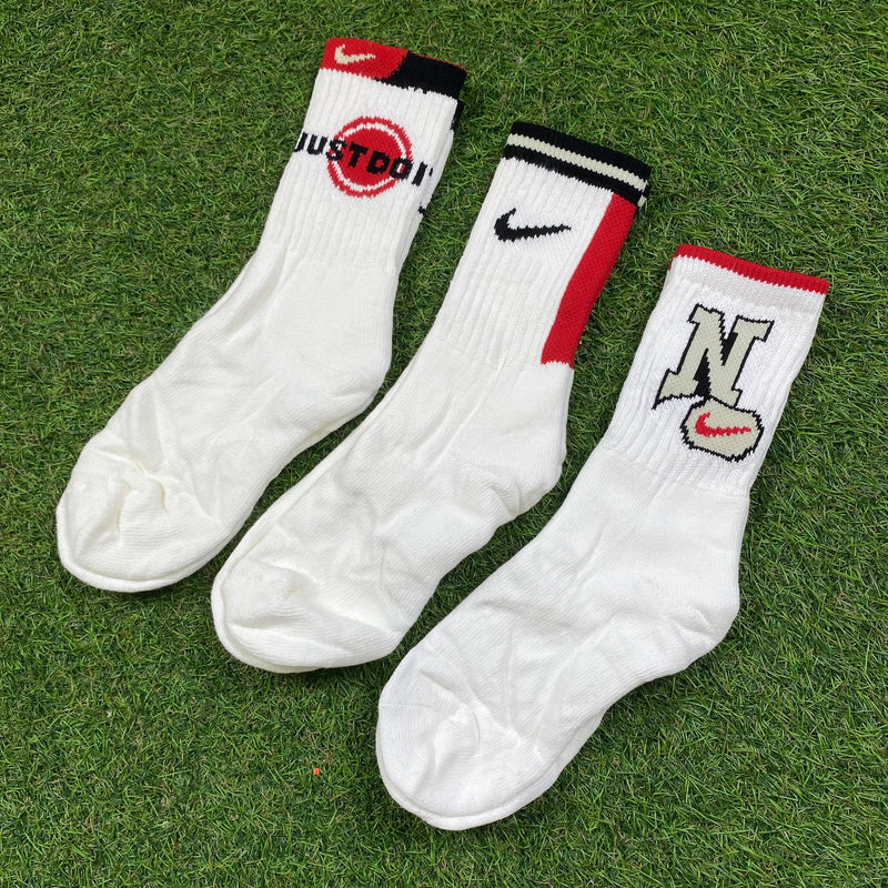 Vintage Nike Socks 3 Pack White Red