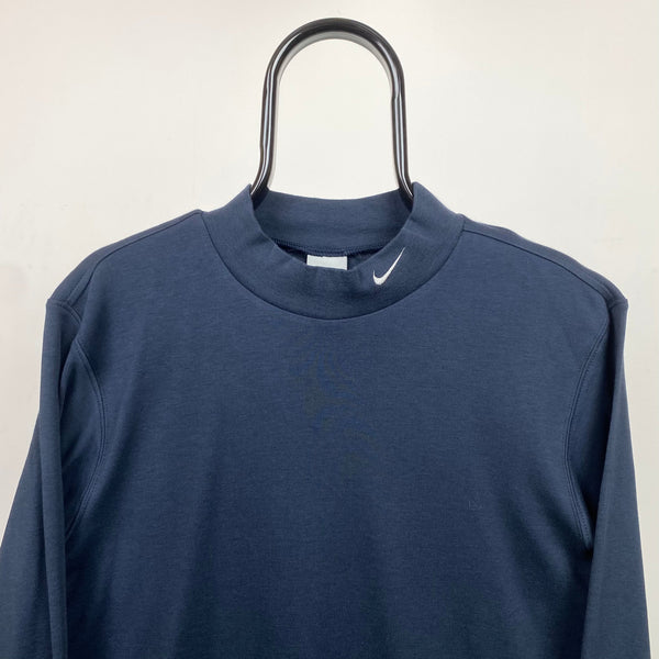 Vintage Nike Mock Neck Sweatshirt Blue Small