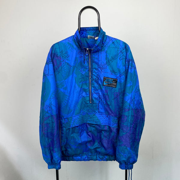 Vintage Nike Map Windbreaker Jacket Blue Medium