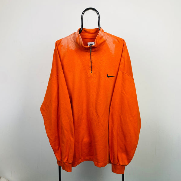 Vintage Nike 1/4 Zip Sweatshirt Orange XXL