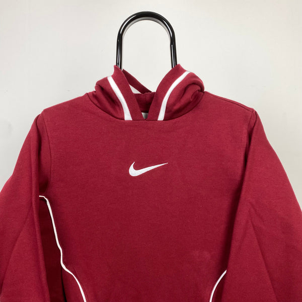 Vintage Nike Centre Swoosh Hoodie Red XS