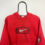 Vintage Cropped Nike Hoodie Red Large