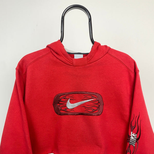 Vintage Cropped Nike Hoodie Red Large