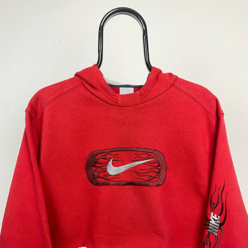 Vintage Cropped Nike Hoodie Red Large