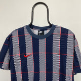 Vintage Nike Plaid T-Shirt Blue Medium